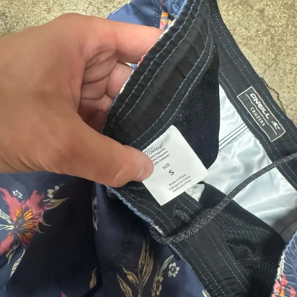 O'Neill Cruzers Men's Blue Floral Tropical Elastic Waist Swim Trunks Size S